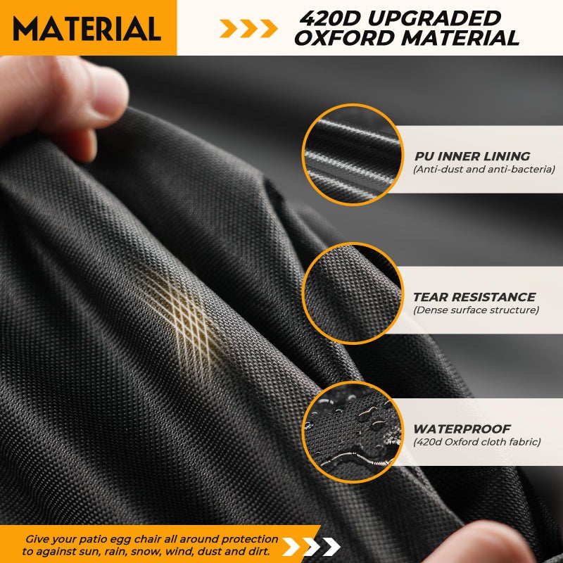 Uthem Double Egg Chair Cover Waterproof 420D Oxford Hanging Outdoor Furniture Covers for Patio Wicker Egg Swing Cocoon Chair, 91x80 Inches, Black - Image 2